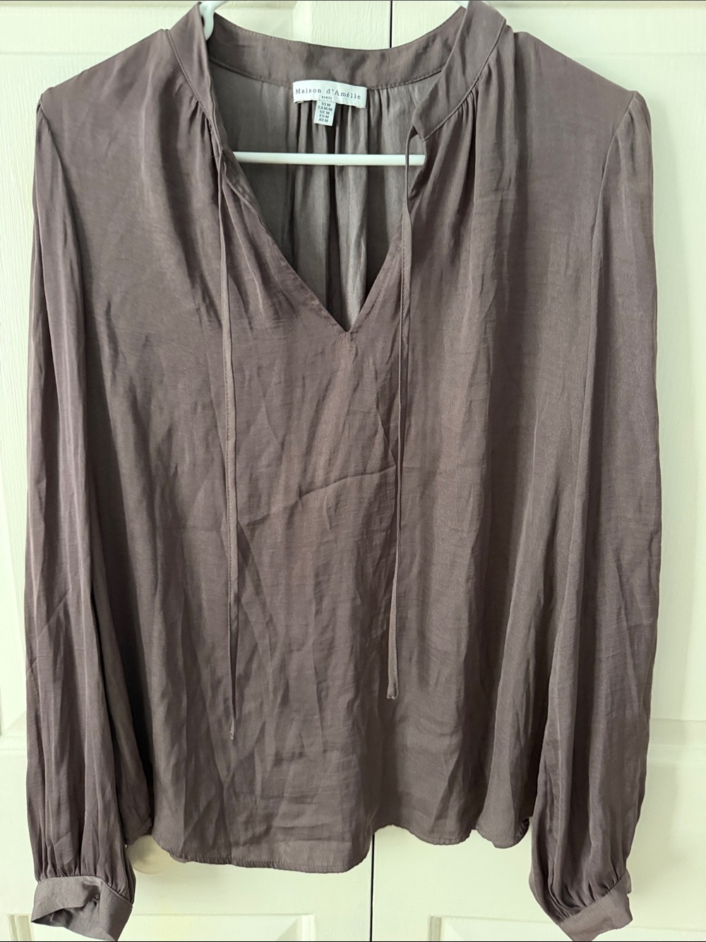 Maison D’Amelie Long Sleeve V-Neck Blouse